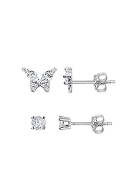 Luxury Designs Ensemble de boucles d'oreilles papillon en argent sterling avec oxyde de zirconium