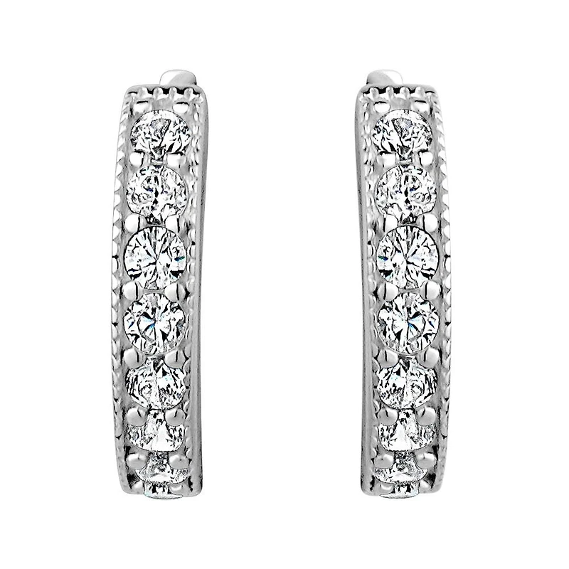 Luxury Designs Sterling Silver Cubic Zirconia Milgrain Hoop