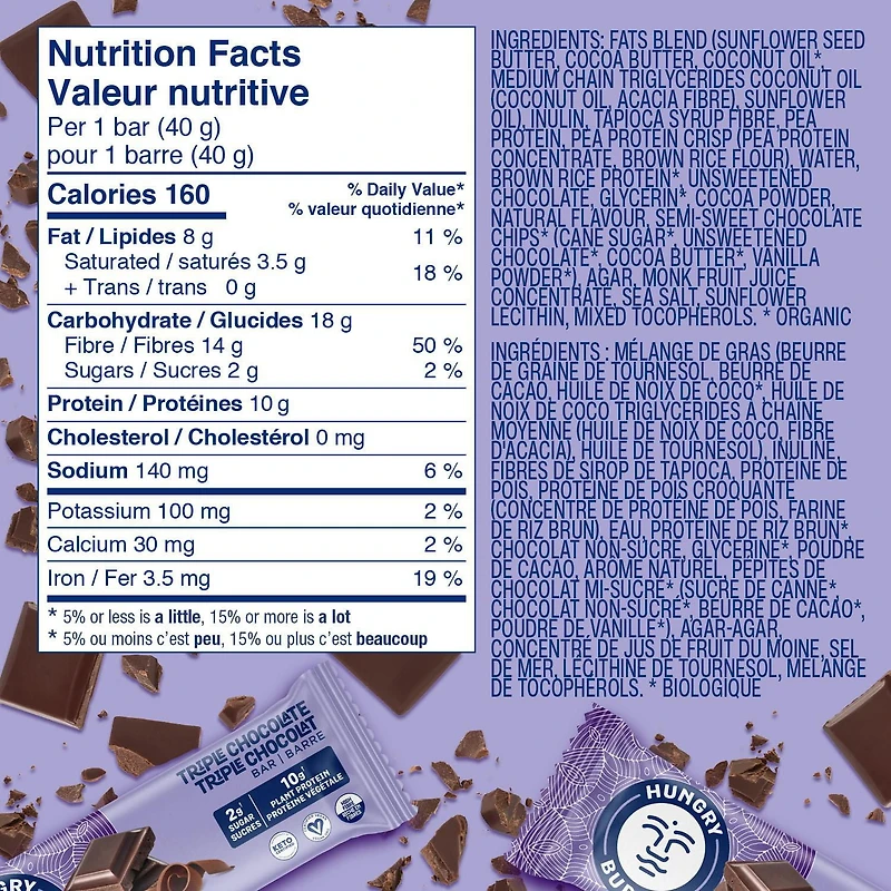 Hungry Buddha Triple Chocolat | 40g HB Barre protéinée végé