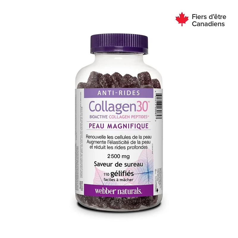Webber Naturals Collagen30® Bioactive Collagen Peptides 2500 mg Elderberry <br>Gummies, Promotes the appearance of smooth, healthy-looking skin, 110 Gummies