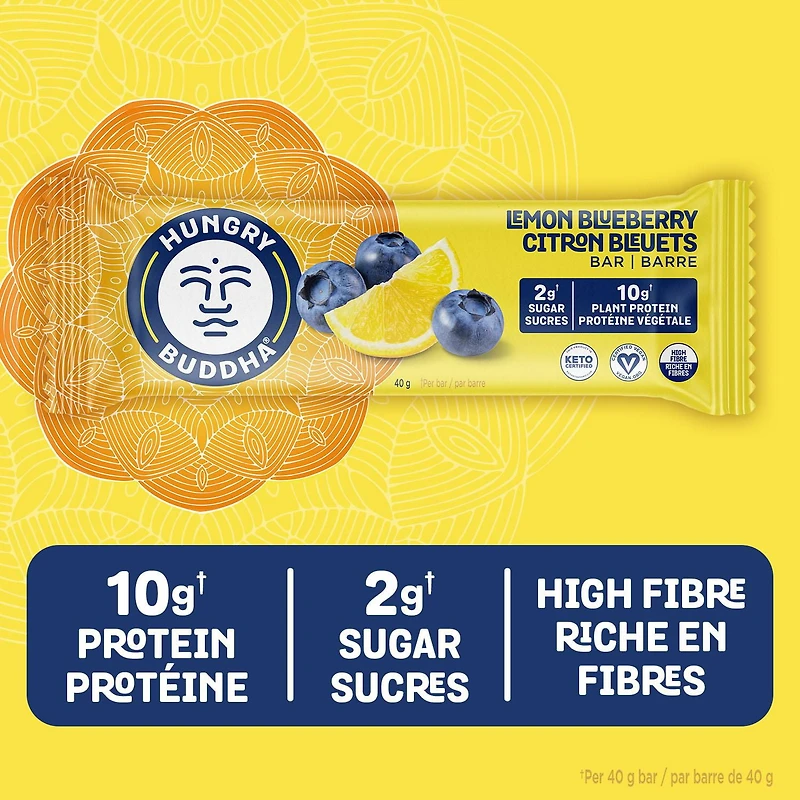 Hungry Buddha Lemon Blueberry Bar | 40g, HB Vegan Protein Bars