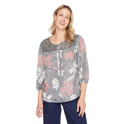 Iyla Women's Lace Trim Peasant Blouse, Sizes S-XXL