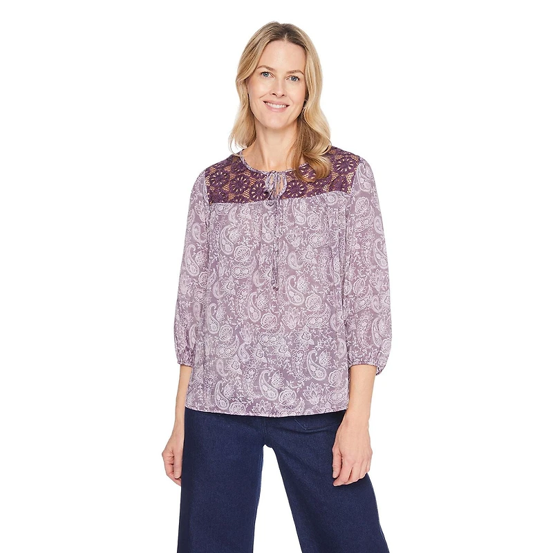 Iyla Women's Lace Trim Peasant Blouse