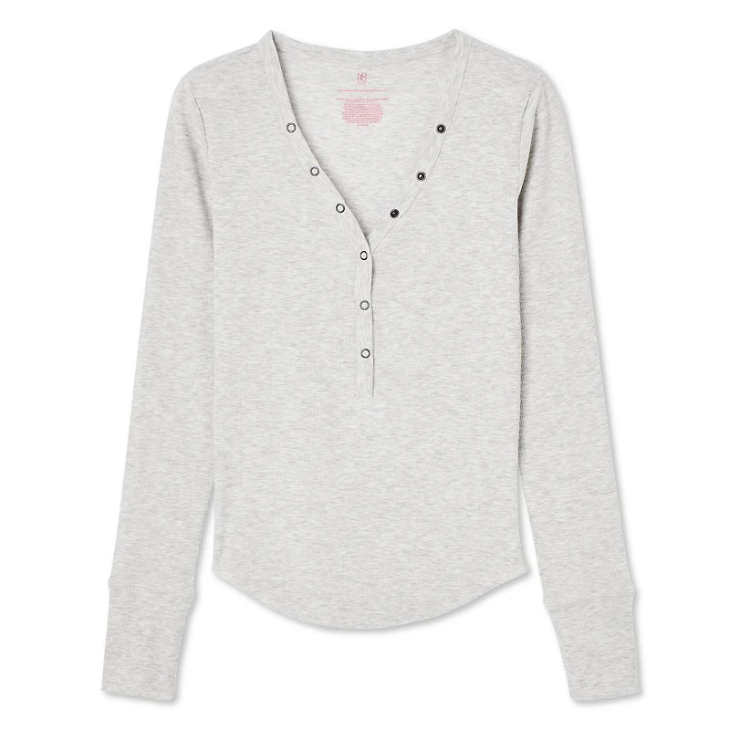 No Boundaries Women's Long Sleeve Henley Top
