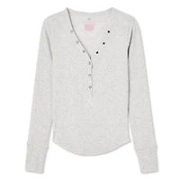 No Boundaries Women's Long Sleeve Henley Top