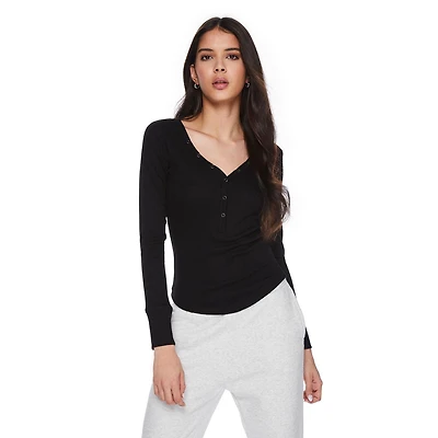 No Boundaries Women's Long Sleeve Henley Top, Sizes XS-XXL