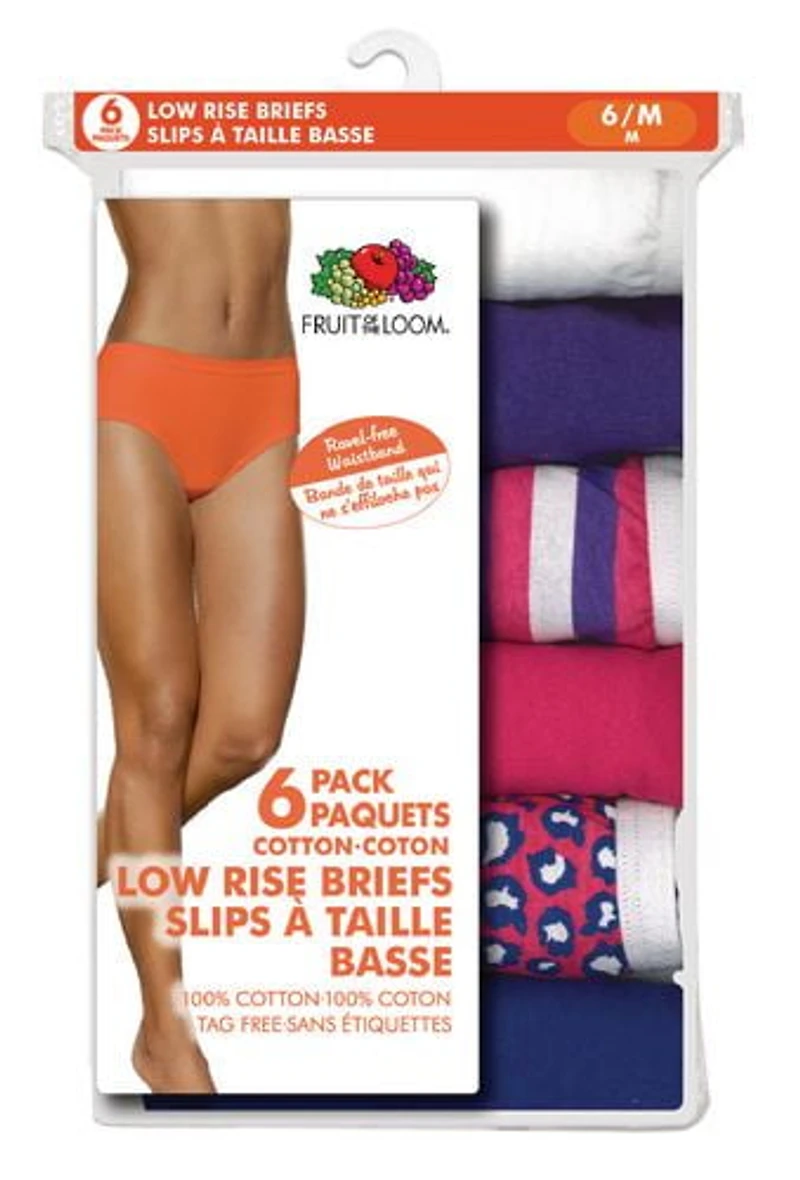 Fruit of the Loom Ladies Cotton Low Rise Briefs, 6-Pack