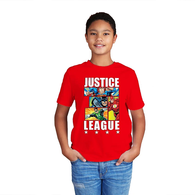 T-shirt à manches courtes Justice League Blocks pour garçon Tailles: TP-TG