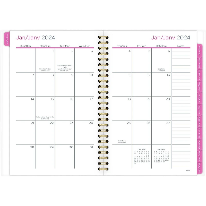 Petit Agenda Hebdomadaire/Mensuel Mead, Bande Rose