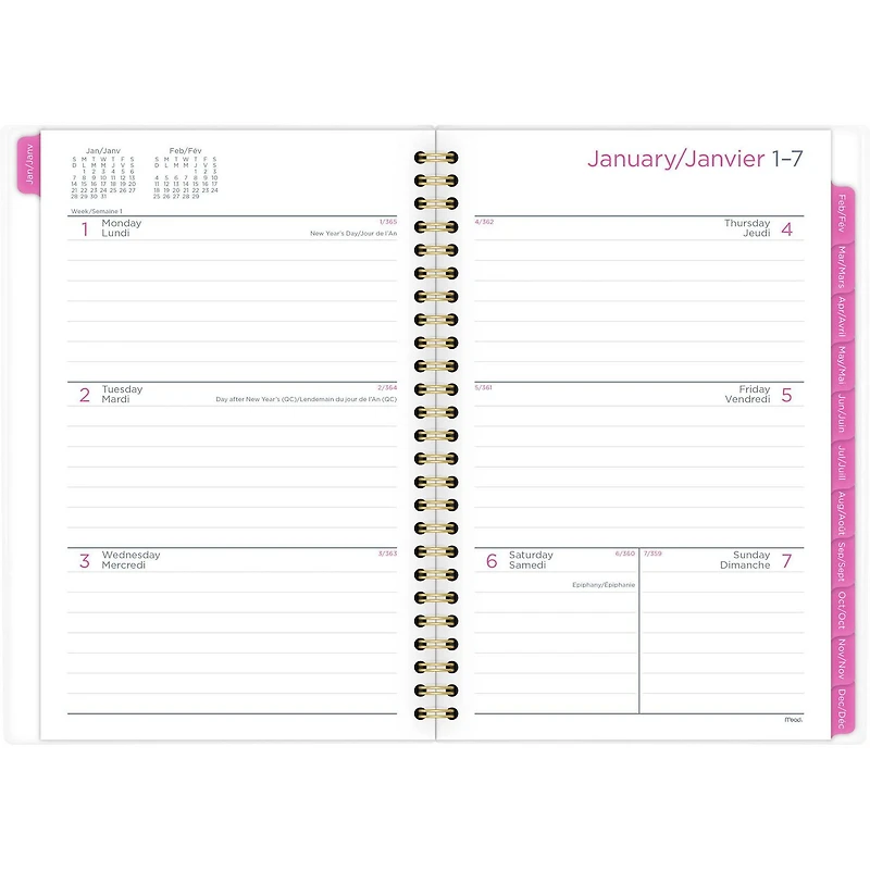 Petit Agenda Hebdomadaire/Mensuel Mead, Bande Rose