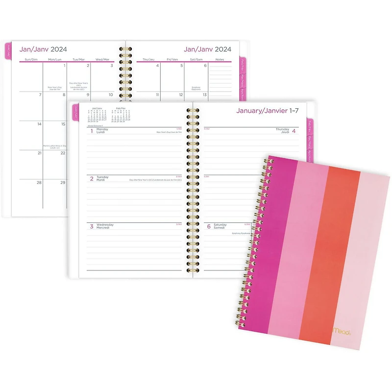 Petit Agenda Hebdomadaire/Mensuel Mead, Bande Rose