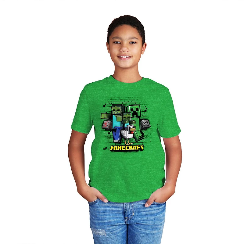 Boys Minecraft Creeper Trio Short Sleeve T-Shirt, Sizes: XS-XL