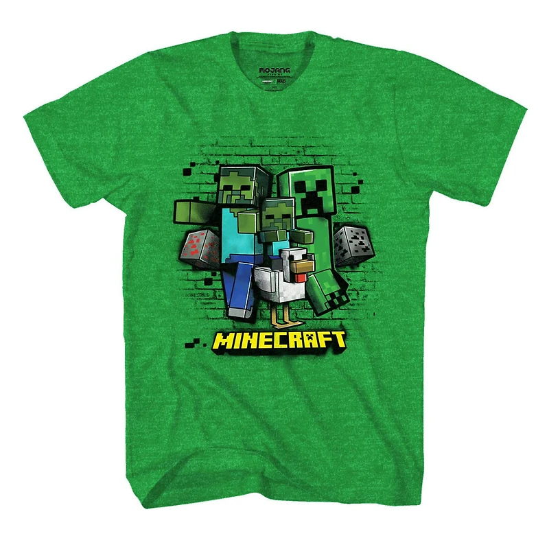 Boys Minecraft Creeper Trio Short Sleeve T-Shirt, Sizes: XS-XL