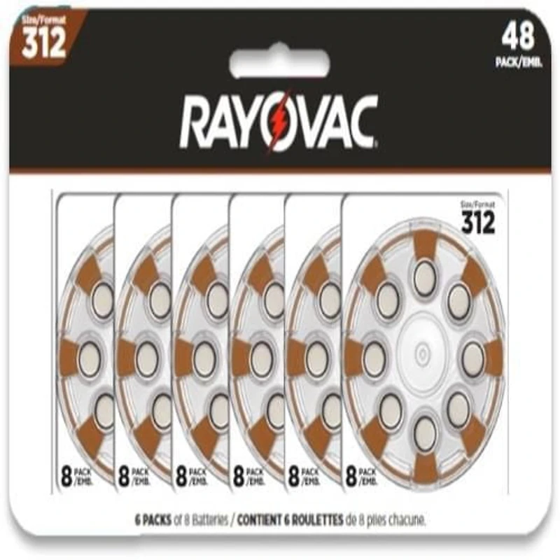 Piles pour prothèses auditives Rayovac, taille 312, paquet de 48