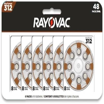 Rayovac Hearing Aid Size 312 Batteries, 48 Pack