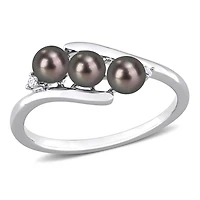 Bague à 3 pierres Miabella en argent sterling avec perles culture d'eau douce noir et accents de diamants