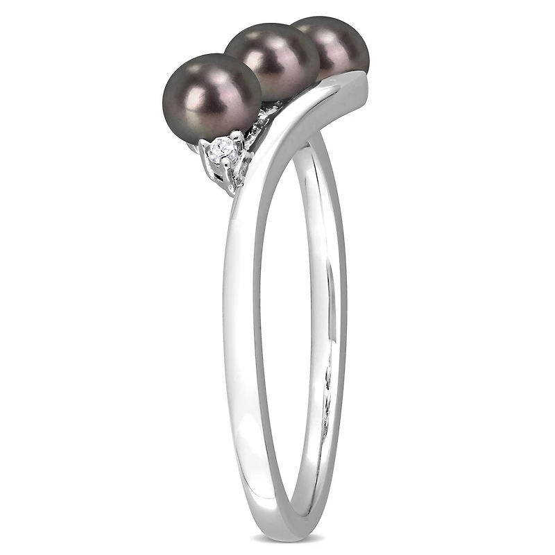Bague à 3 pierres Miabella en argent sterling avec perles culture d'eau douce noir et accents de diamants