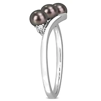Bague à 3 pierres Miabella en argent sterling avec perles culture d'eau douce noir et accents de diamants