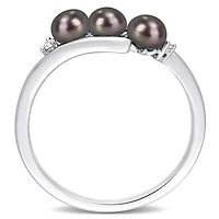 Bague à 3 pierres Miabella en argent sterling avec perles culture d'eau douce noir et accents de diamants