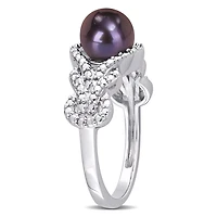 Bague entrecroisée Miabella en argent sterling avec perles culture d'eau douce noir et accents de diamants