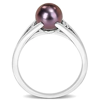 Miabella Black Freshwater Cultured Pearl and Diamond Accent Sterling Silver Split Shank Ring