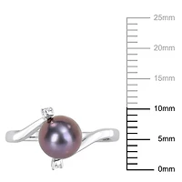 Miabella Black Freshwater Cultured Pearl and White Topaz Sterling Silver Bypass Ring