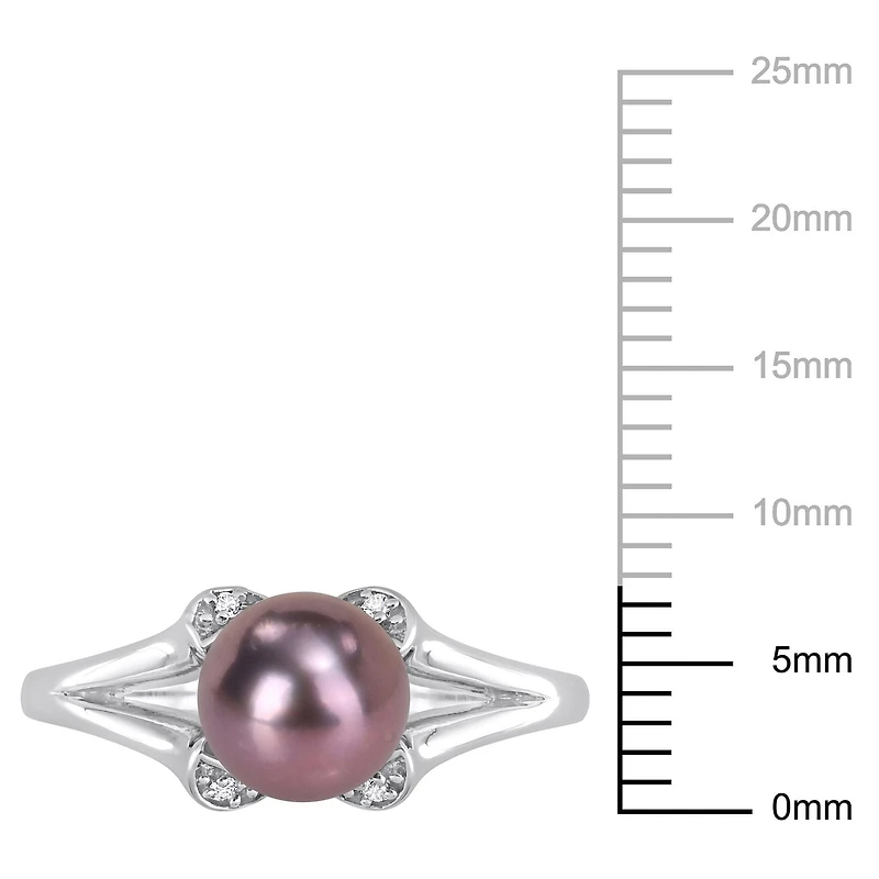 Miabella Black Freshwater Cultured Pearl and White Topaz Sterling Silver Split Shank Ring