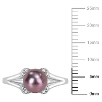 Miabella Black Freshwater Cultured Pearl and White Topaz Sterling Silver Split Shank Ring
