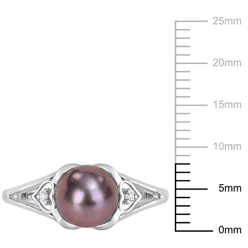 Bague cœur Miabella en argent sterling  avec perles de culture d'eau douce noires et accents de diamants