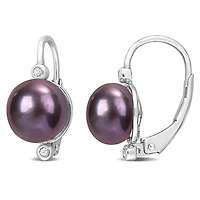 Boucles d'oreilles à levier Miabella en argent sterling de perles culture d'eau douce noir et accents de diamants
