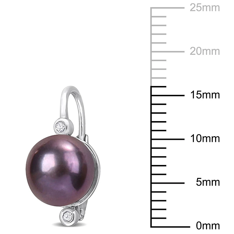 Miabella Black Freshwater Cultured Pearl and Diamond Accent Sterling Silver Leverback Earrings