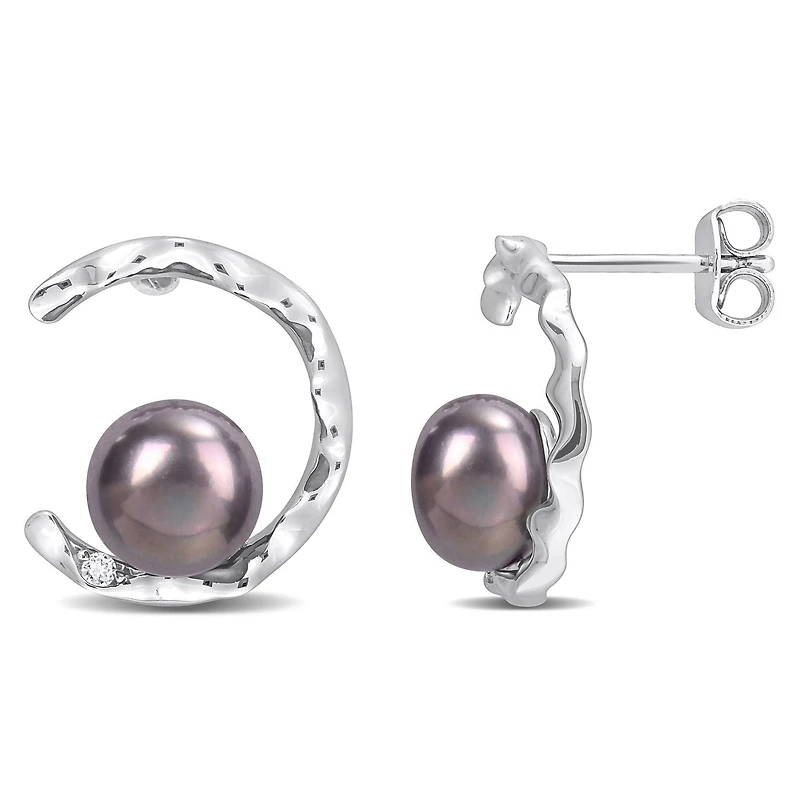 Boucles d'oreilles Miabella en argent sterling de perle culture d'eau douce noire et topaze blanche
