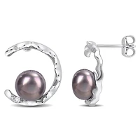 Boucles d'oreilles Miabella en argent sterling de perle culture d'eau douce noire et topaze blanche