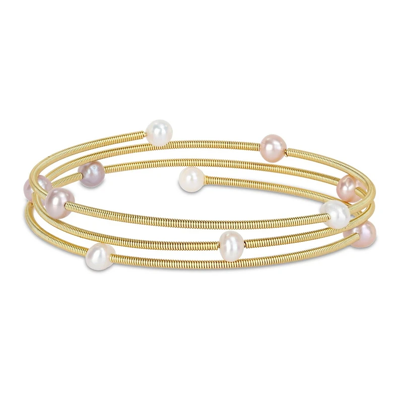 Miabella Freshwater Cultured Pearl Layered Coil Bangle in Brass