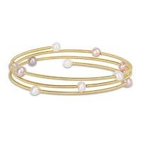Miabella Freshwater Cultured Pearl Layered Coil Bangle in Brass