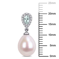 Miabella Freshwater Cultured Pearl Aquamarine and 1/7 Carat T.W. Diamond 10K White Gold Drop Earrings