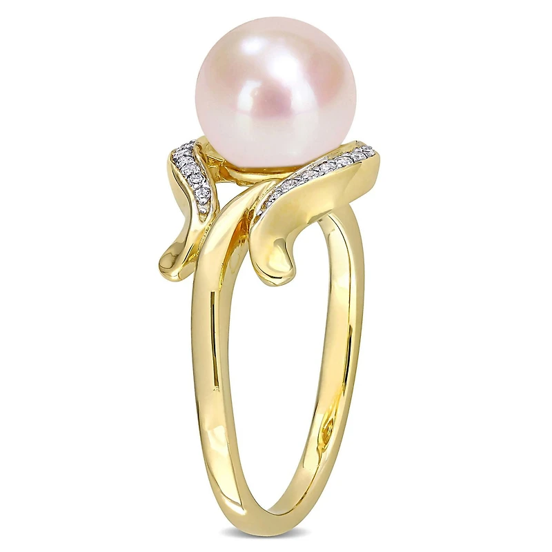 Miabella Cultured Freshwater Pearl and Diamond Accent 10K Yellow Gold Ring