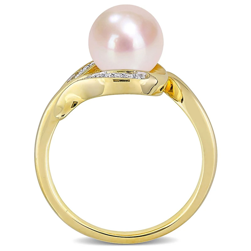 Miabella Cultured Freshwater Pearl and Diamond Accent 10K Yellow Gold Ring