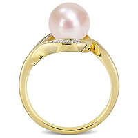Miabella Cultured Freshwater Pearl and Diamond Accent 10K Yellow Gold Ring