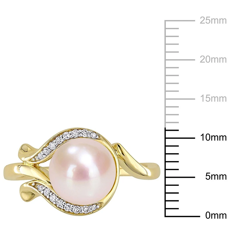 Miabella Cultured Freshwater Pearl and Diamond Accent 10K Yellow Gold Ring