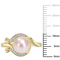 Miabella Cultured Freshwater Pearl and Diamond Accent 10K Yellow Gold Ring