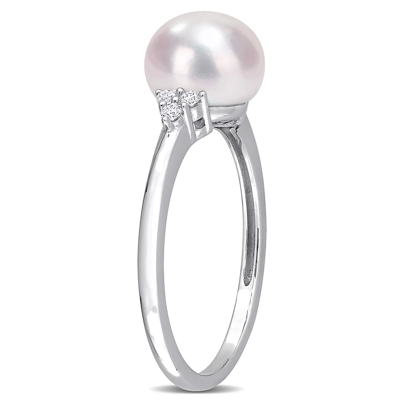 Miabella Freshwater Cultured Pearl and 1/10 Carat T.G.W. Cubic Zirconia Sterling Silver Cocktail Ring