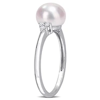 Miabella Freshwater Cultured Pearl and 1/10 Carat T.G.W. Cubic Zirconia Sterling Silver Cocktail Ring