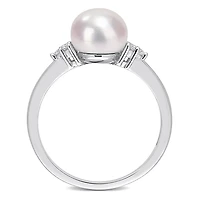 Miabella Freshwater Cultured Pearl and 1/10 Carat T.G.W. Cubic Zirconia Sterling Silver Cocktail Ring