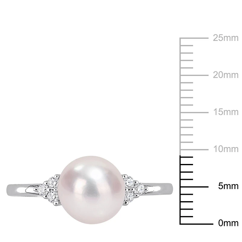 Miabella Freshwater Cultured Pearl and 1/10 Carat T.G.W. Cubic Zirconia Sterling Silver Cocktail Ring