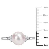 Miabella Freshwater Cultured Pearl and 1/10 Carat T.G.W. Cubic Zirconia Sterling Silver Cocktail Ring