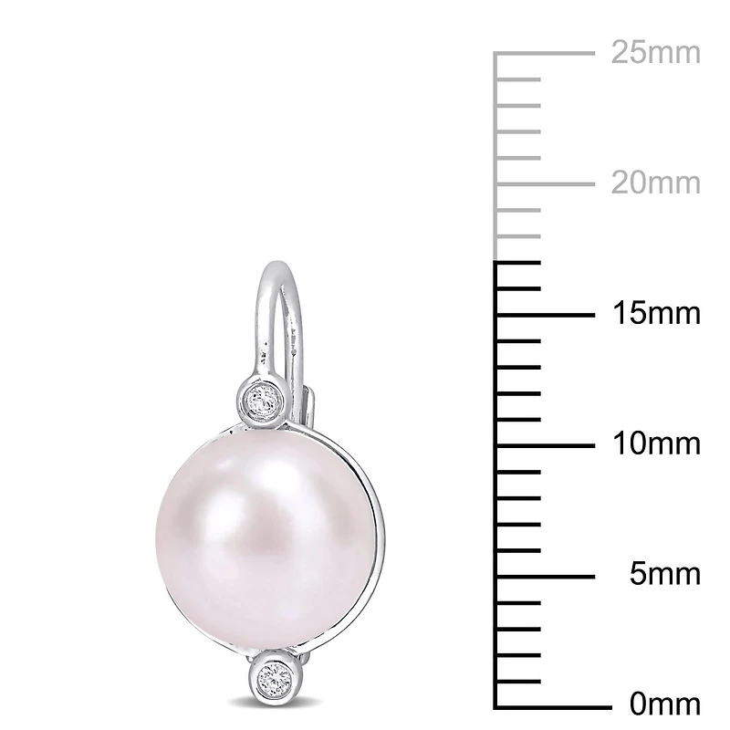 Miabella Freshwater Cultured Pearl and Diamond-Accent Sterling Silver Leverback Earrings