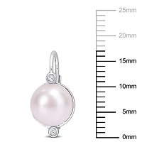 Miabella Freshwater Cultured Pearl and Diamond-Accent Sterling Silver Leverback Earrings