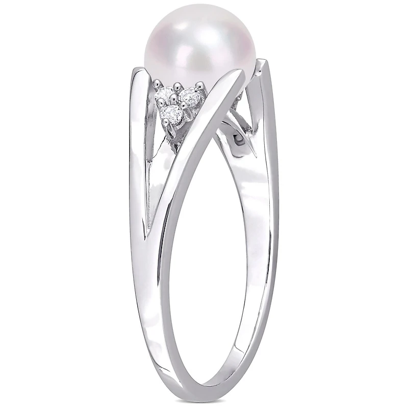 Miabella Freshwater Cultured Pearl and Diamond-Accent Sterling Silver Split Shank Ring
