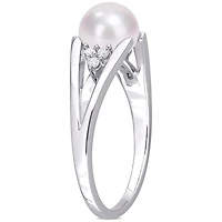 Miabella Freshwater Cultured Pearl and Diamond-Accent Sterling Silver Split Shank Ring